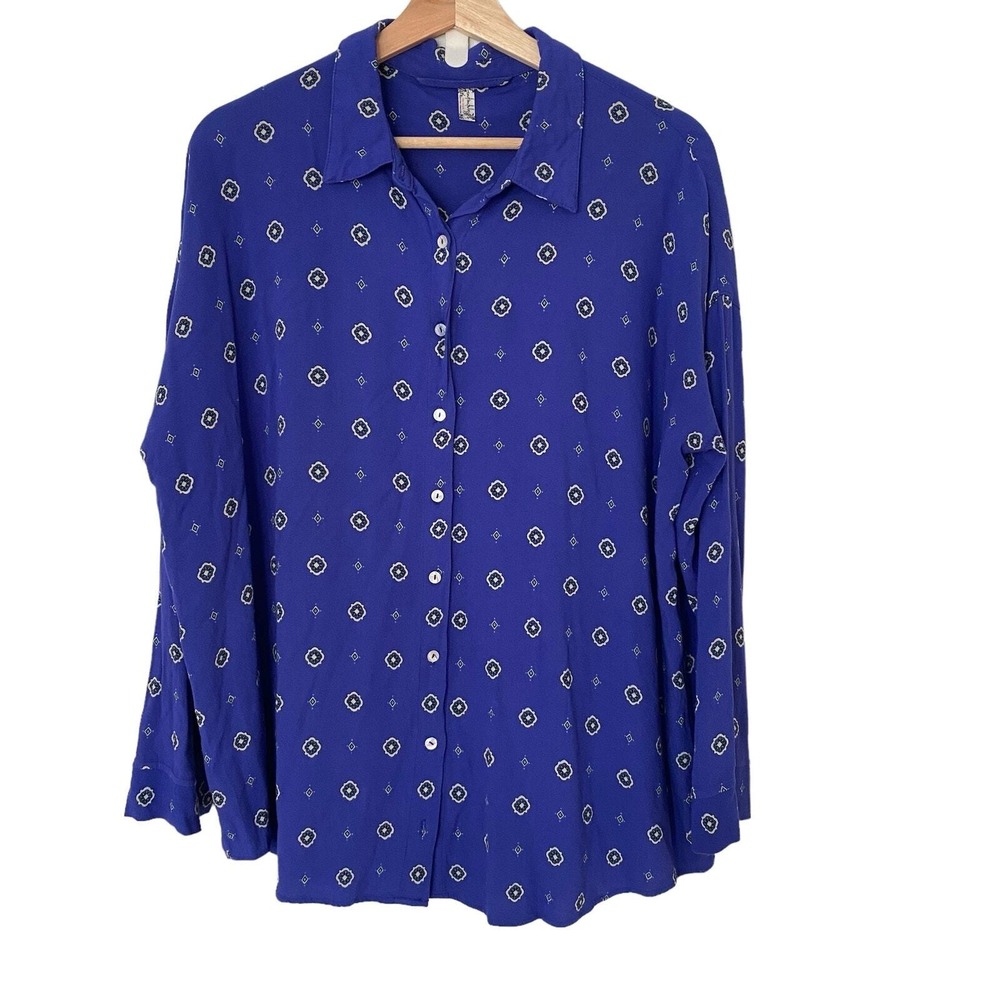 Free People Women's Botton Down Peasant Long Sleeve Blouse Size S